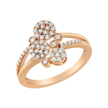 14K Rose Gold Plated .925 Sterling Silver 1/2 Cttw Diamond Scatter Composite Bypass Ring (I-J Color, I1-I2 Clarity)