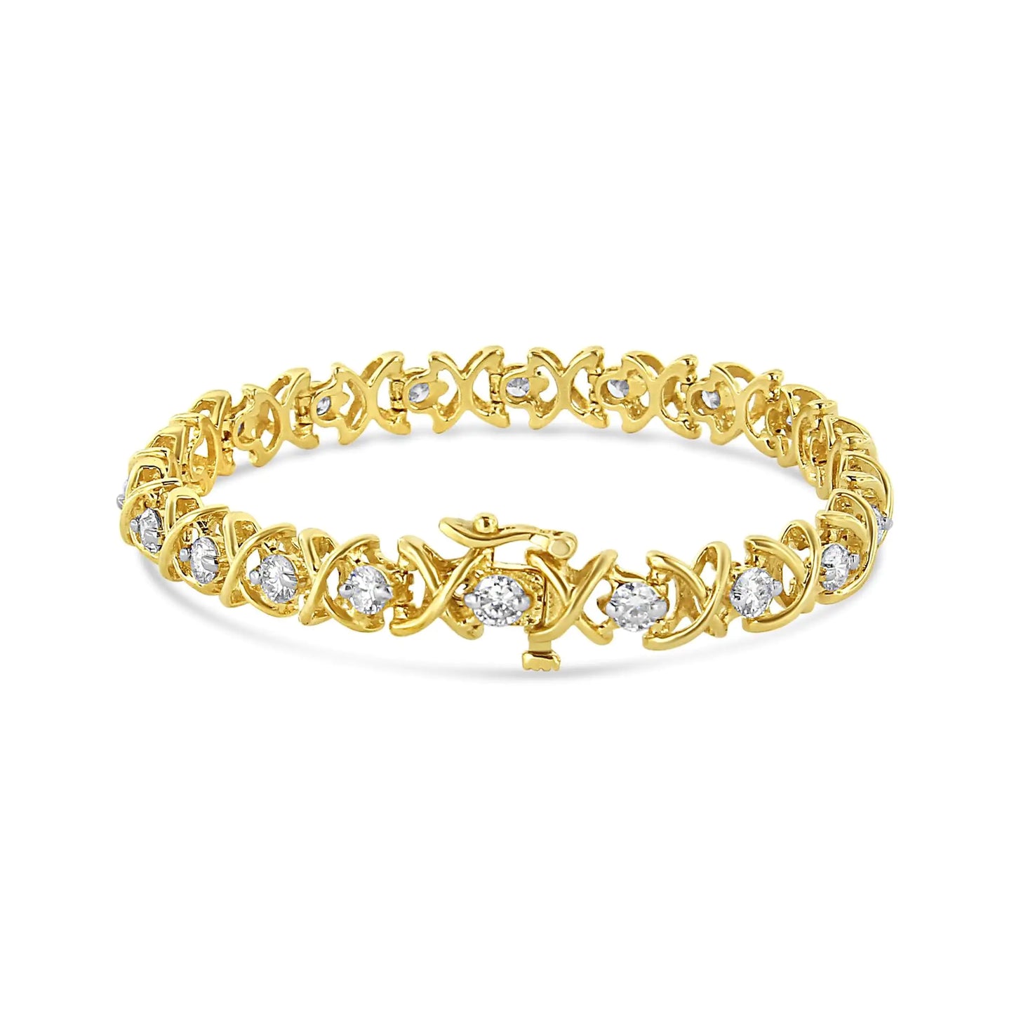 14K Yellow Gold 4.0 Cttw "X"-Link Round-Cut Diamond Bracelet (I-J Color, SI2-I1 Clarity) - Size 7.25