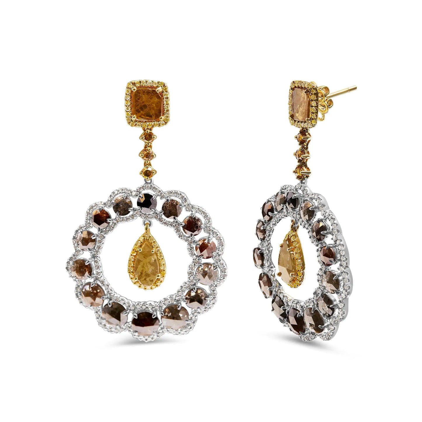 Aros colgantes y pendientes de aro con diamantes naturales de fantasía de 10,0 quilates en oro blanco y amarillo de 14 quilates (color amarillo, claridad I1-I2)