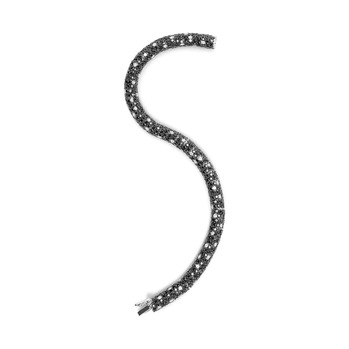 Pulsera de tenis estilo piel de serpiente en oro blanco de 18 quilates con 20,0 quilates de diamantes engastados en pavé blanco y negro (color negro y GH, claridad SI1-SI2) - Talla 7"