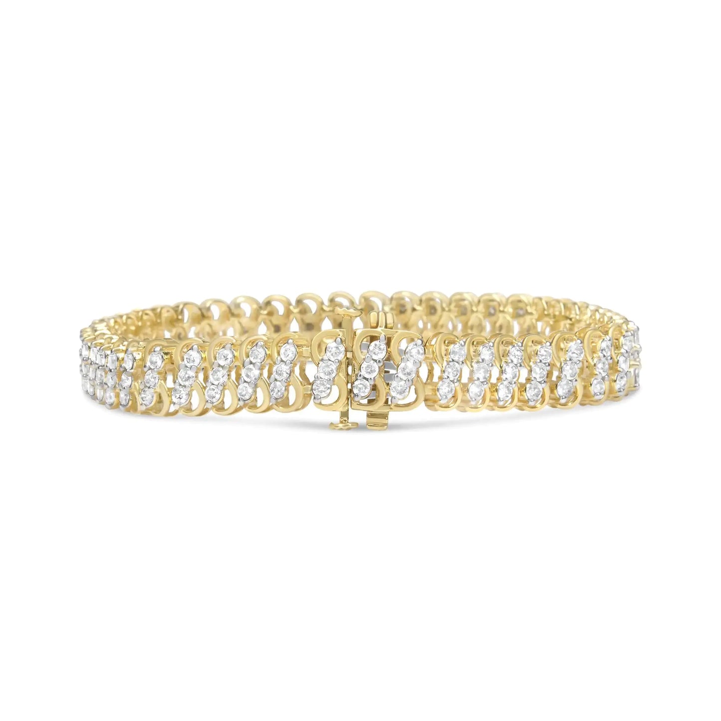 10K Yellow Gold 4.0 Cttw Diamond Triple Row Infinity 7" "S" Link Tennis Bracelet (J-K Color, I2-I3 Clarity)