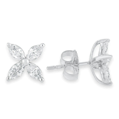 14K hvitt gull 1.0 Cttw Lab Grown Marquise Diamond 8 Stone Floral Leaf Stud øredobber (FG Color, VS2-SI1 Clarity)