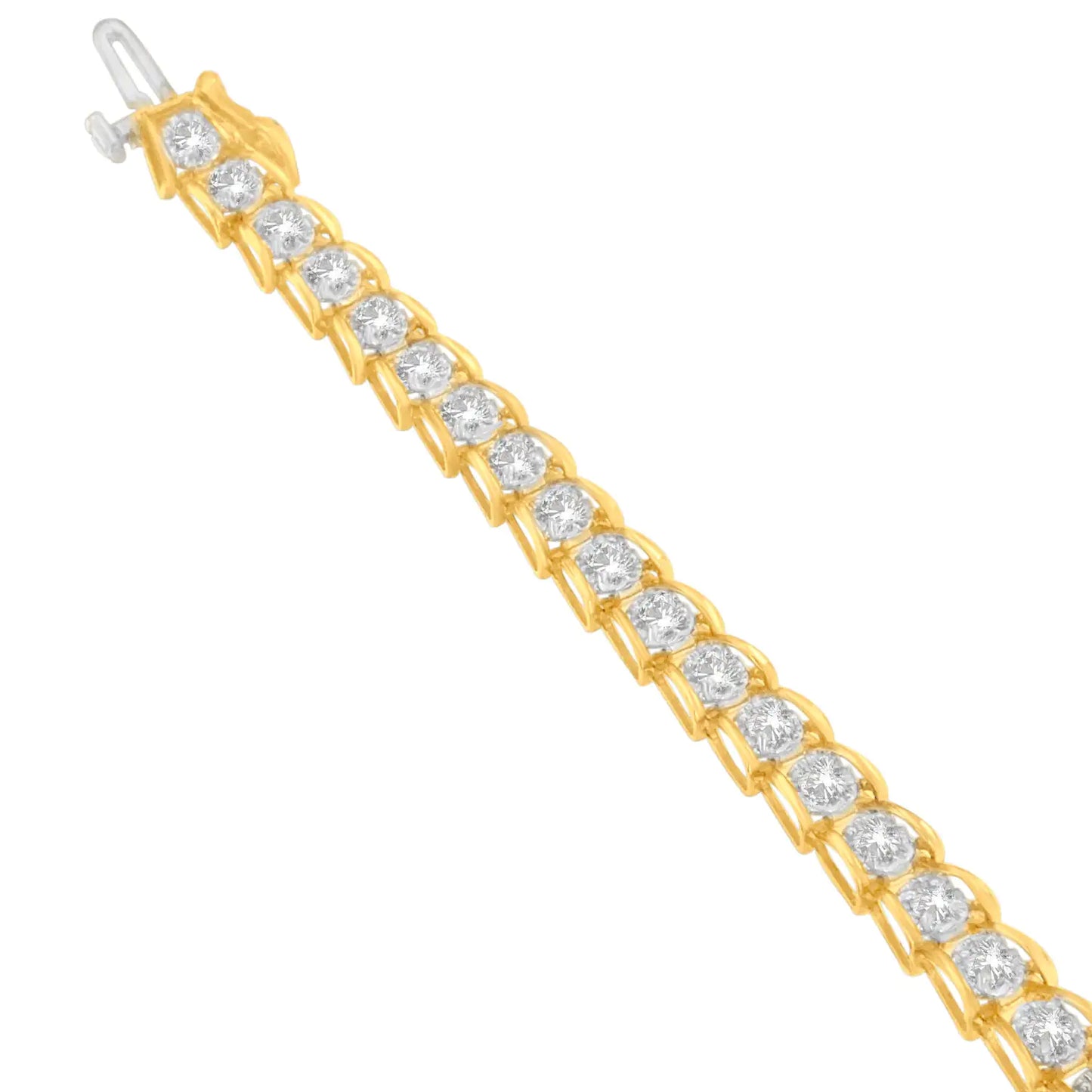 Pulsera de oro amarillo de 10 quilates con eslabones de diamantes de talla redonda (2,00 cts, color IJ, claridad I3)