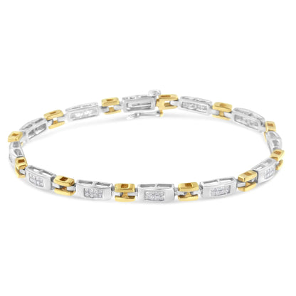 10K Two-Tone Gold Princess Cut Diamond Geo Link Bracelet (1.00 cttw, H-I Color, SI1-SI2 Clarity)