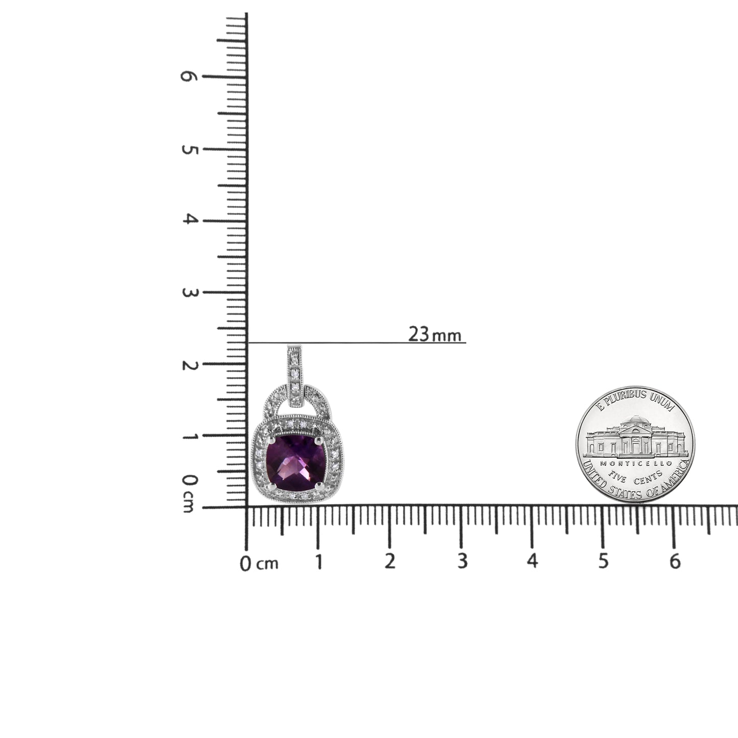 Pendientes colgantes con cierre a presión de amatista natural de 8 mm y forma cojín con halo de diamantes y detalles en plata de ley 925 (color IJ, claridad I2-I3)