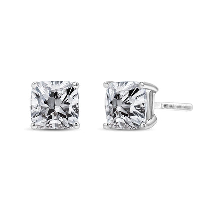 14K White Gold 1 1/2 Cttw Clarity Enhanced Princess Cut Diamond Solitaire Stud Earrings (I-J Color, I1-I2 Clarity)