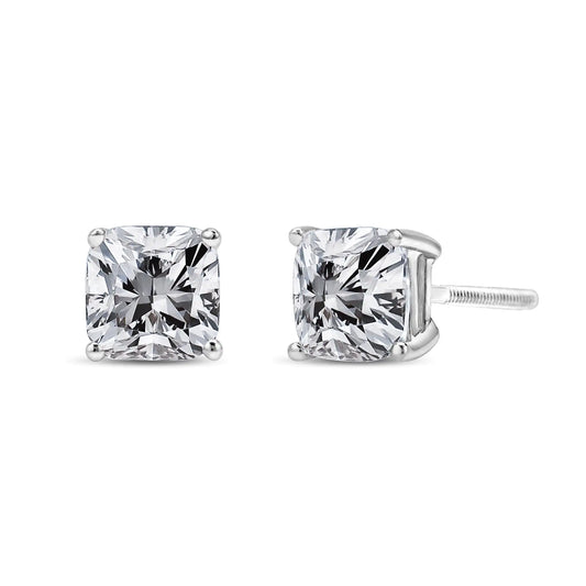 14K White Gold 1 1/2 Cttw Clarity Enhanced Princess Cut Diamond Solitaire Stud Earrings (I-J Color, I1-I2 Clarity)