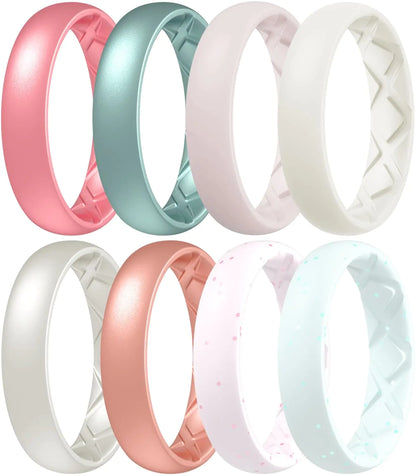 Egnaro Silicone Anniversary Ring Women, Breathable Design Womens Silicone Wedding Rings, 4mm Width - 1.5mm Thickness Rubber Wedding Bands Women - 1/4/5/7/8 Engagement Rings for Work Out 9.5-10(21.97mm) Breathable silicone wedding bands,