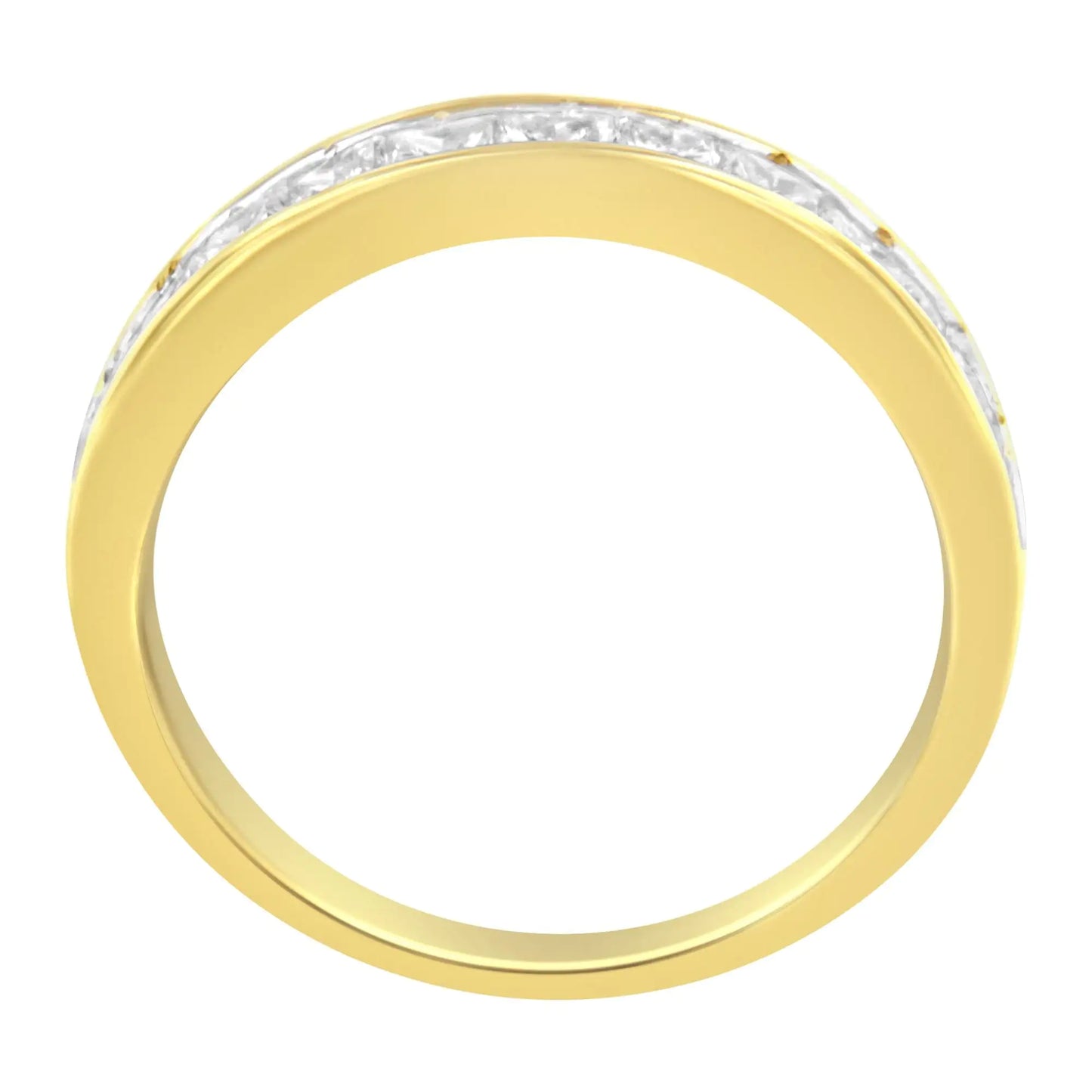 Anillo de oro amarillo de 14 kt con banda de canal de diamantes (1 ct, color HI, claridad SI2-I1)