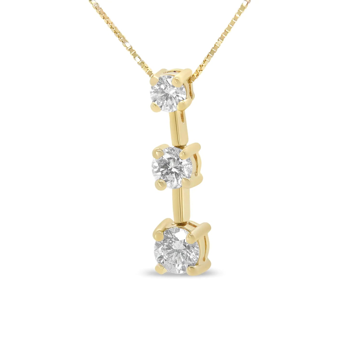 14K Gold Round Diamond Three-Stone Drop Pendant 18" Necklace - (H-I Color, SI1-SI2 Clarity)