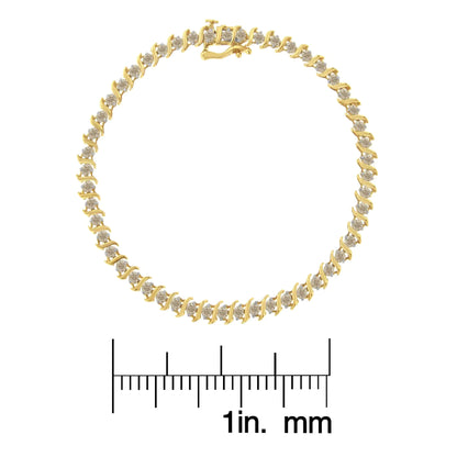 Pulsera de eslabones en forma de S de plata esterlina bañada en oro amarillo de 10 quilates de 2 micras (2 cts, color JK, claridad I2-I3)