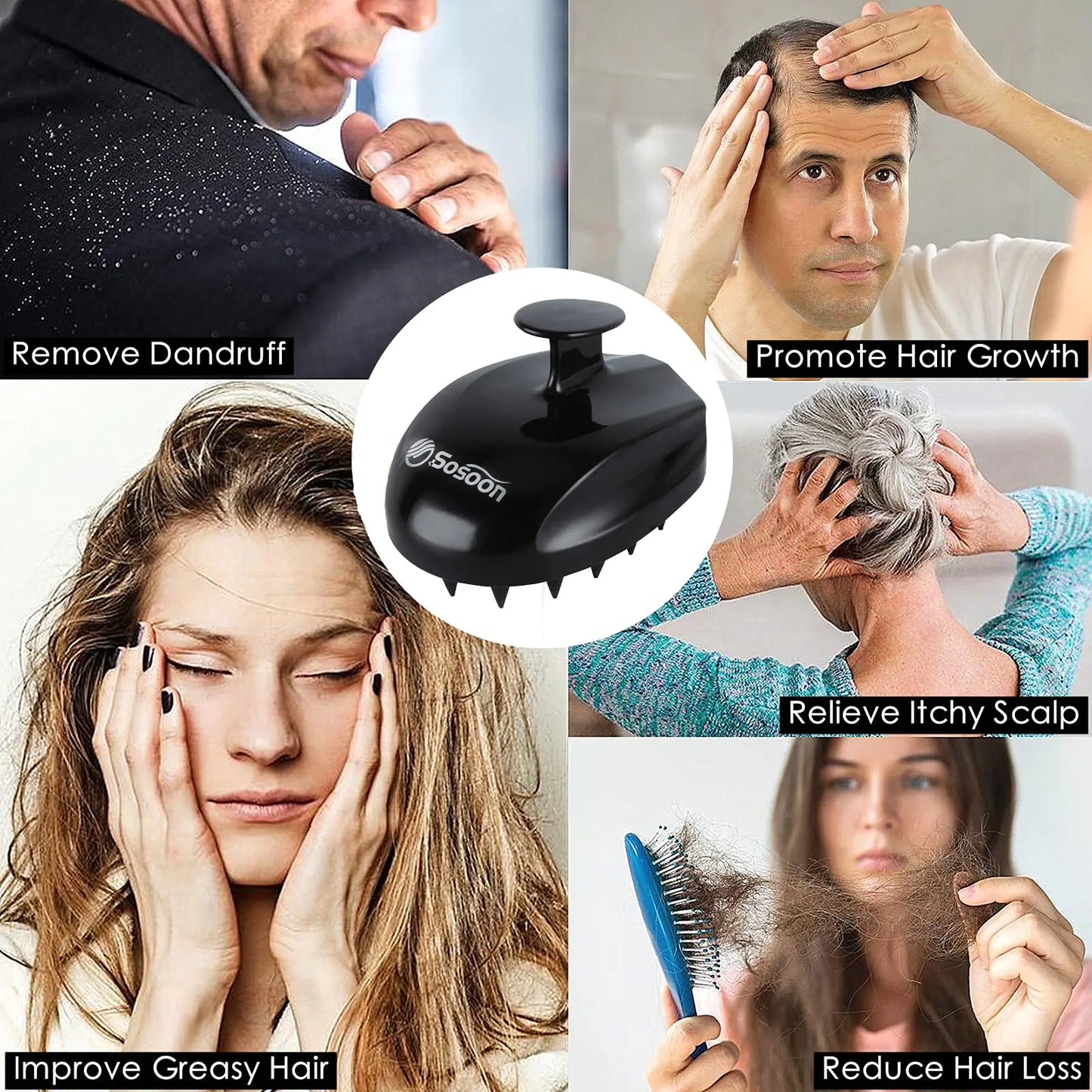 Shampoo Brush Hair Scalp Scrubber Head Massager for Stress Relax Hair Growth, Shower Hair Brush for Women Men Kids, Black