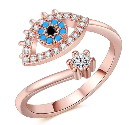 Anillo de moda de ojos azules para mujer con viento helado