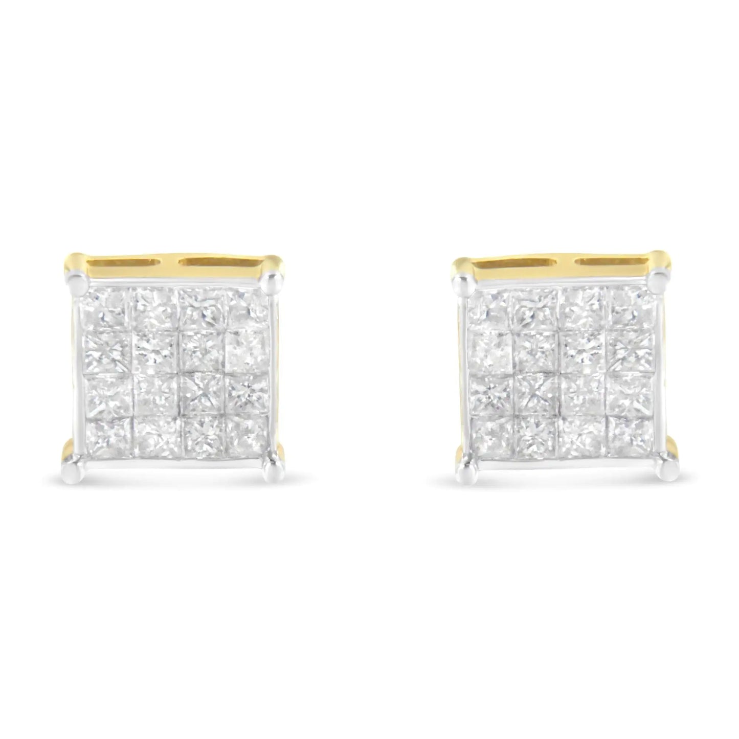 10K Yellow Gold Princess Cut Diamond Stud Earrings (2 cttw, H-I Color, I2-I3 Clarity)