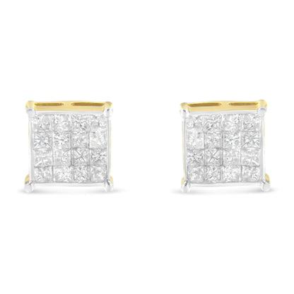 10K Yellow Gold Princess Cut Diamond Stud Earrings (2 cttw, H-I Color, I2-I3 Clarity)