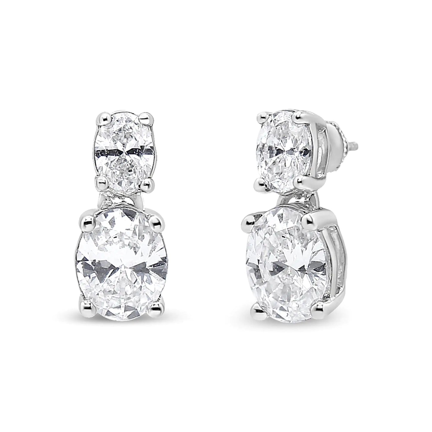 Aretes colgantes de oro blanco de 14 quilates con diamantes ovalados cultivados en laboratorio de 1,0 ct y dos piedras (color GH, claridad VS2-SI1)