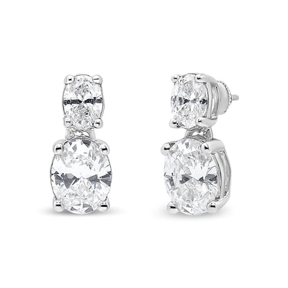 Aretes colgantes de oro blanco de 14 quilates con diamantes ovalados cultivados en laboratorio de 1,0 ct y dos piedras (color GH, claridad VS2-SI1)