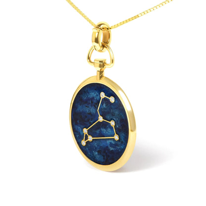 18K Yellow Gold Diamond Leo Constellation with Blue Enamel 18" Inch Pendant Necklace (H-I Color, SI2-I1 Clarity)