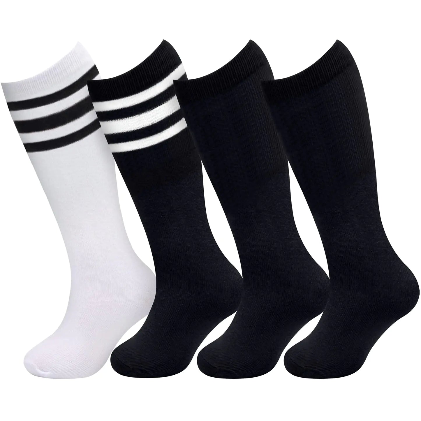 4 pares de calcetines de fútbol para niños, calcetines de fútbol para bebés, calcetines de fútbol para niñas y niños, calcetines hasta la rodilla para niños pequeños, calcetines de tubo para niños pequeños de 3 a 6 años, negro, negro/blanco, blanco/negro