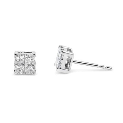 10K White Gold 1.00 cttw Invisible Set Princess-Cut Diamond Composite Square Shape Stud Earrings (G-H Color, I2-I3 Clarity)