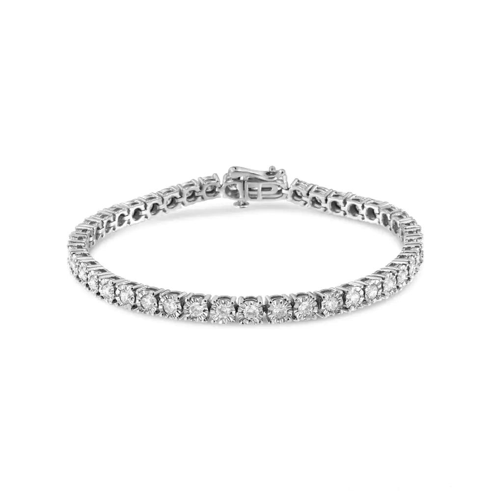 Pulsera de tenis de plata de ley 925 con placa milagrosa de diamantes de 3,0 quilates engastados con ilusión (color IJ, claridad I3) - 18 cm