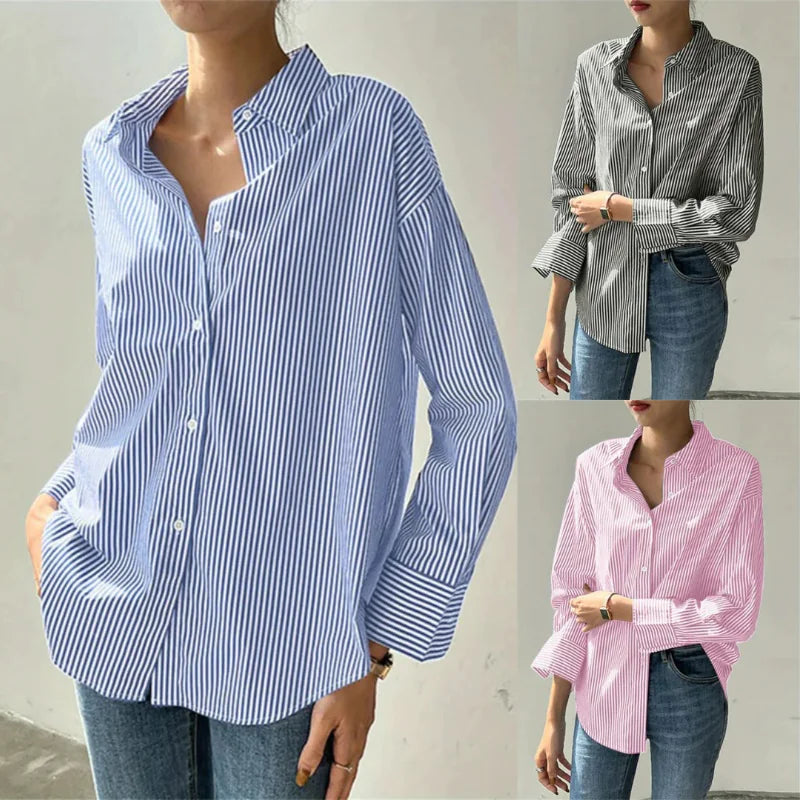 Women's Loose Striped Long-Sleeved Shirt