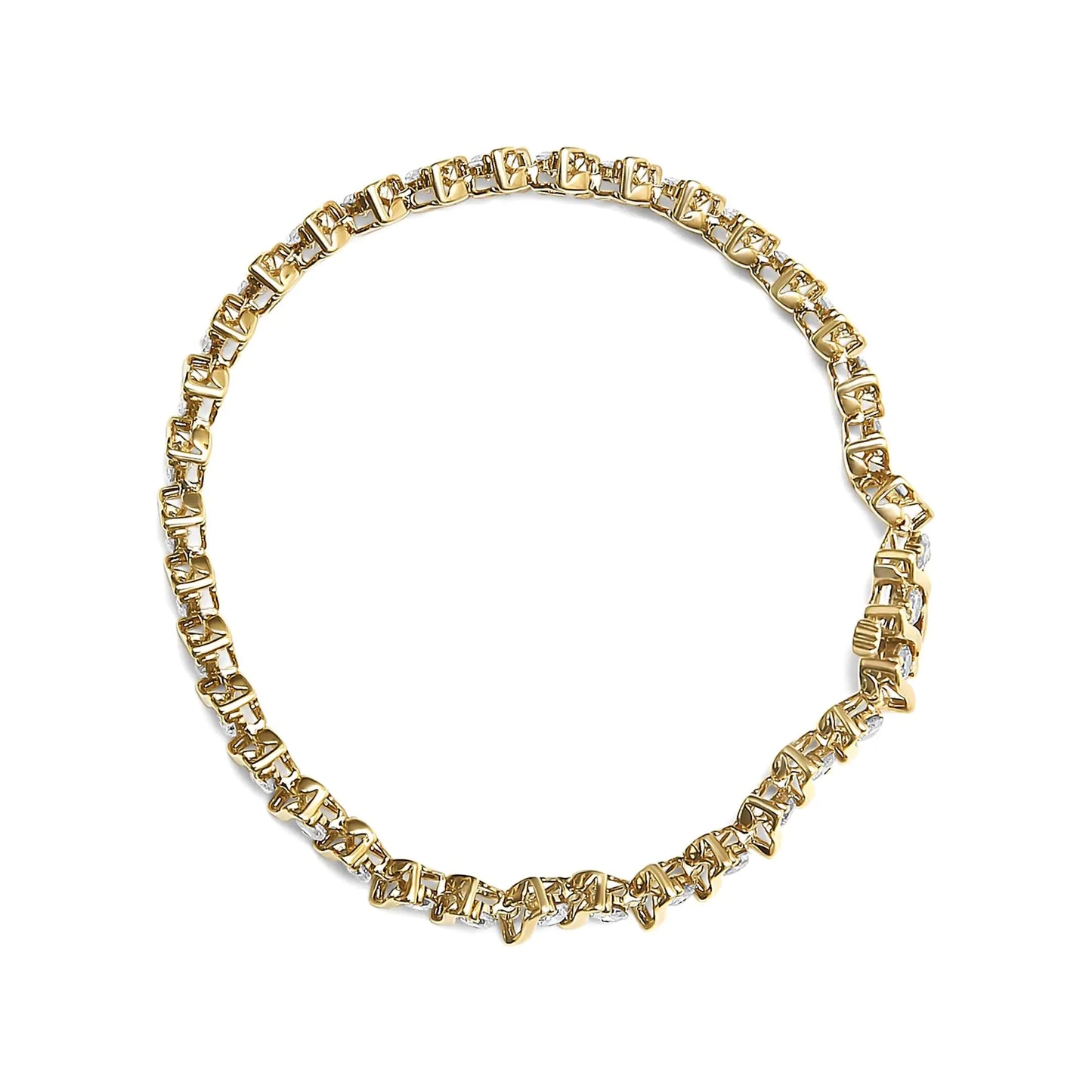 Pulsera de eslabones en forma de S de plata esterlina .925 bañada en oro amarillo de 10 quilates con diamantes de 5,00 quilates (color KL, claridad I2-I3), talla 7,25"