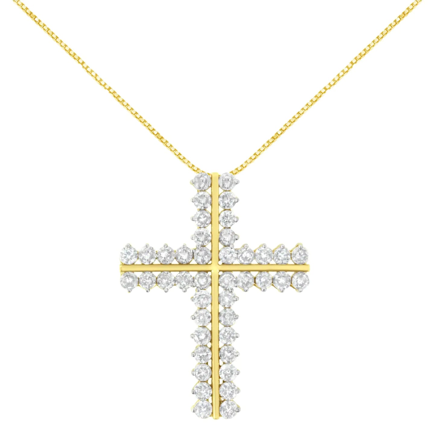 10K Yellow Gold 4.0 Cttw Diamond Two Row Cross 18" Pendant Necklace (J-K Clarity, I1-I2 Color)