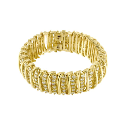 10K Yellow Gold 15.0 Cttw Diamond S Shaped Wave Link Two Tone 7” Tennis Bracelet (J-K Color, I2-I3 Clarity)