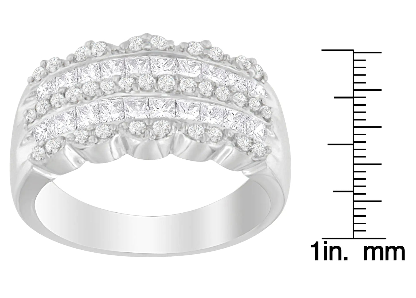 14K hvitt gull 1 1/7 ct. TDW rund og prinsessekuttet diamantring (HI, SI2-I1)