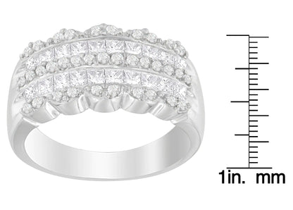 14K hvitt gull 1 1/7 ct. TDW rund og prinsessekuttet diamantring (HI, SI2-I1)