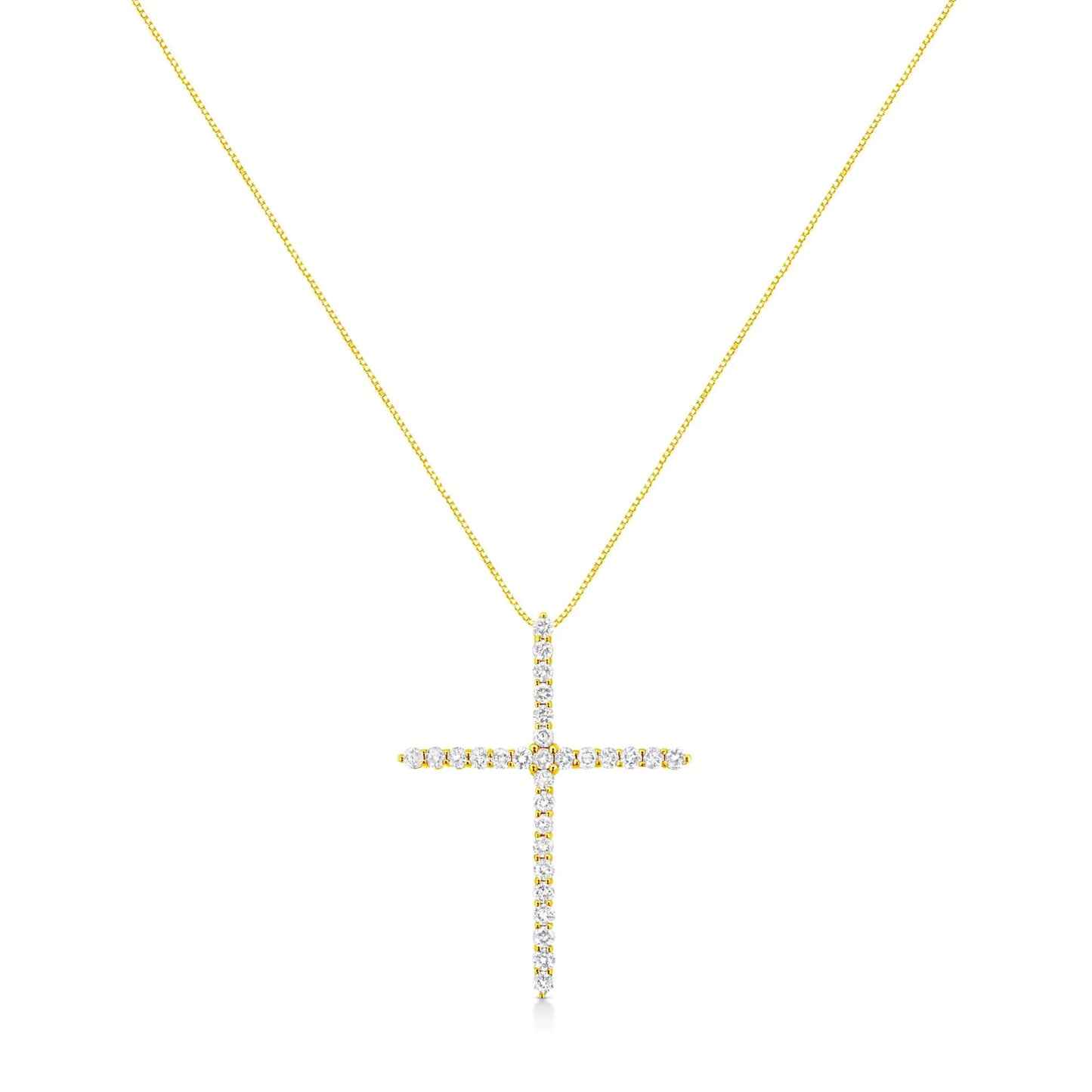 10K Yellow Gold Plated .925 Sterling Silver 3.0 Cttw Prong-Set Round Brilliant Cut Diamond Cross 18" Pendant Necklace (J-K Color, I1-I2 Clarity)