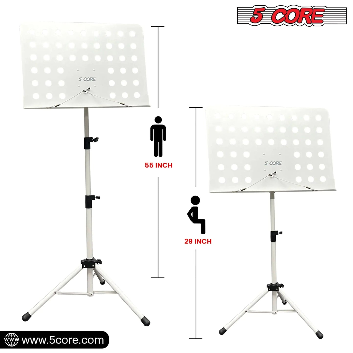 5Core Music Stand For Sheet Music Portable Tripod Adjustable Folding Note Holder WHITE