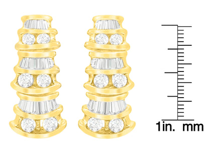 14K gult gull runde og bagettskårne diamantøreringer (7/8 cttw, HI Color, SI2-I1 Clarity)