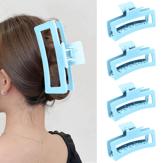 5 Inche Blue Extra Large Claw Clips for Thick Hair and Long Hair, 4 Pack Xl Jumbo Claw clips, Oversized Matte Non-slip Rectangle Hair Clips for Women, Big Strong Hold Jaw Clip