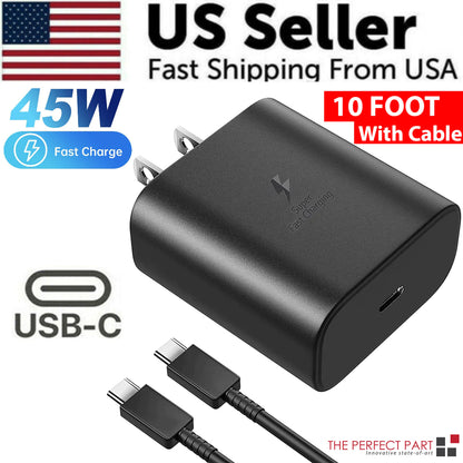 45W USB-C Super Fast Wall Charger 10FT Cable For Samsung Galaxy S20 S21 S22 S23