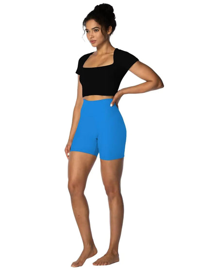 Sunzel Women's Hidden Butt Scrunch Shorts, High Waisted Biker Shorts, Gym Workout Yoga Running Shorts with Tummy Control 6" Inseam X-Small Classic Blue