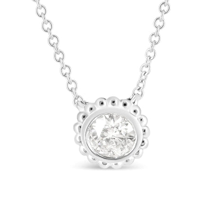 10K White Gold 1/2 Cttw Bezel Set Round Diamond Sunflower Finish 18" Pendant Necklace (I-J Color, I1-I2 Clarity)