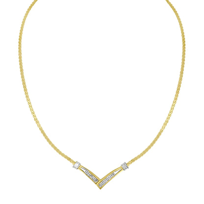 10K Yellow and White Gold 1/2 Cttw Princess Cut Diamond Channel-Set “V” Shape 18" Franco Chain Necklace (H-I Color, SI2-I1 Clarity)