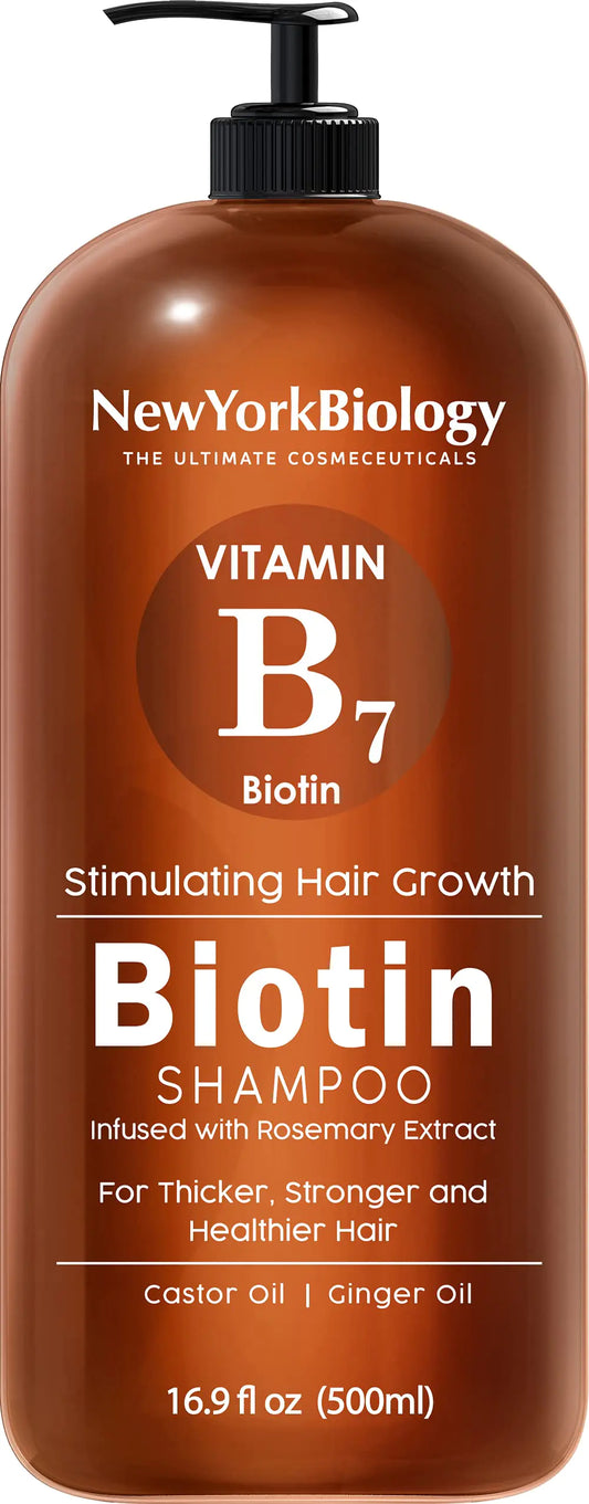 Champú con biotina New York Biology para el crecimiento y la caída del cabello - Fórmula espesante para el tratamiento de la caída del cabello - Para hombres y mujeres - Anticaspa - 500 ml (paquete de 1)