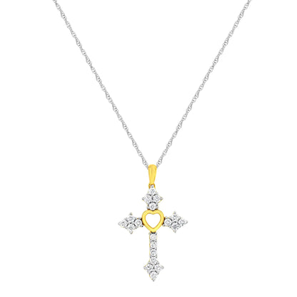 10k Yellow Gold Plated Sterling Silver 3/4 cttw Lab Grown Diamond Cross Pendant Necklace (F-G Color, VS2-SI1 Clarity)