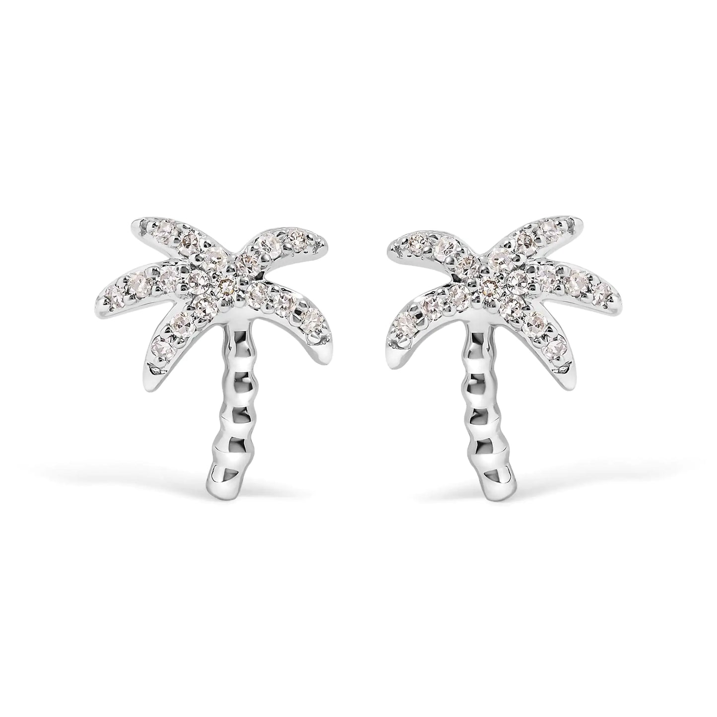 10K White Gold 1/10 Cttw Diamond  Encrusted Palm Tree Stud Earrings (H-I Color, I1-I2 Clarity)