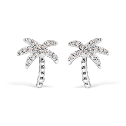 10K White Gold 1/10 Cttw Diamond  Encrusted Palm Tree Stud Earrings (H-I Color, I1-I2 Clarity)