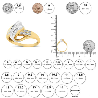 10K 黄金和白金 1/10 克拉长方形和圆形切割钻石旁路戒指（I2 颜色、HI 净度）