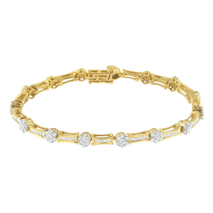 Pulsera de oro amarillo y blanco de 10 quilates con eslabones de diamantes redondos y talla baguette de 2,00 cts (color IJ, claridad I2-I3) - Talla 7,25"