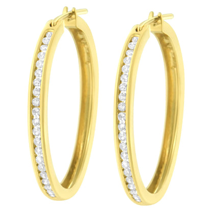 14K gult gull 1/2 cttw kanalsett Diamond Classic Hoop øredobber (IJ-farge, SI2-I1 Clarity)