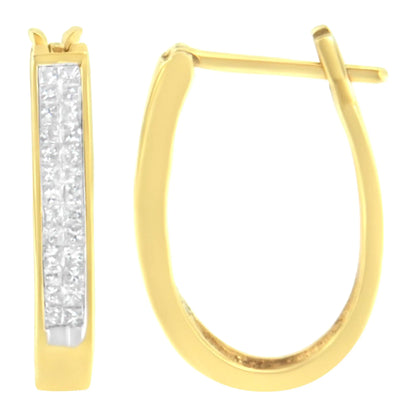 10K Yellow Gold 1/2 Cttw Invisible Set Princess-cut Diamond Hoop Earrings (H-I Color, SI2-I1 Clarity)