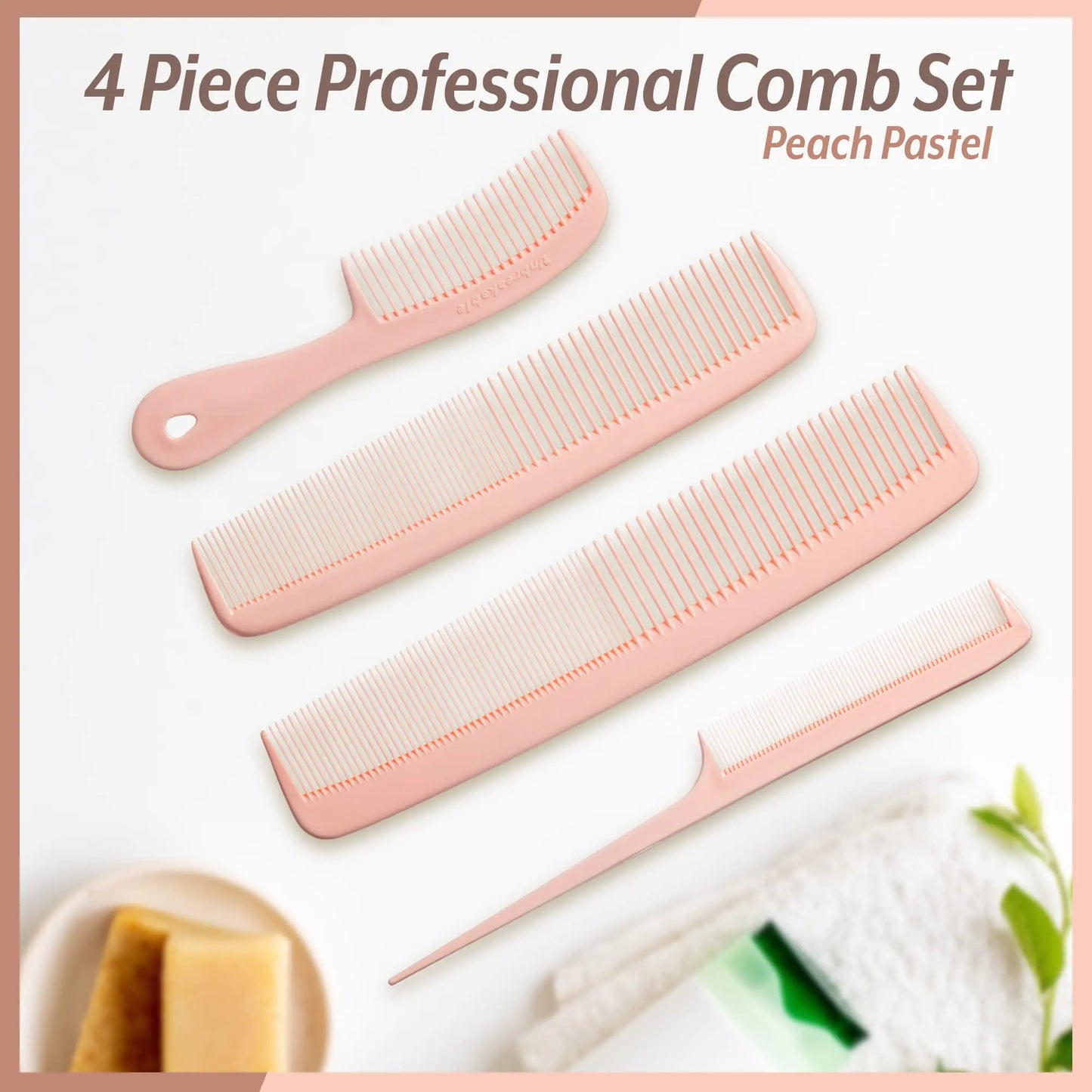 Mars Wellness 4 Piece Professional Comb Set Peach Pastel - USA MADE - Fine Pro Tail Combs, Dresser Hair Comb Styling Comb - Premium Grade for Men and Women - Parting Teasing and Styling - Peach Pastel 4 Piece Set