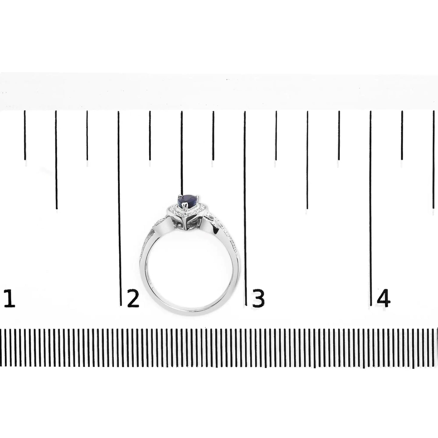 .925 Sterling Silver 6x4mm Pear Sapphire Gemstone with Diamond Accent Fashion Halo Ring (H-I Color, SI1-SI2 Clarity)