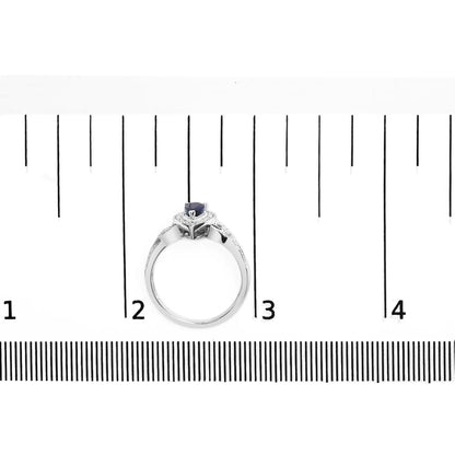 .925 Sterling Silver 6x4mm Pear Sapphire Gemstone with Diamond Accent Fashion Halo Ring (H-I Color, SI1-SI2 Clarity)